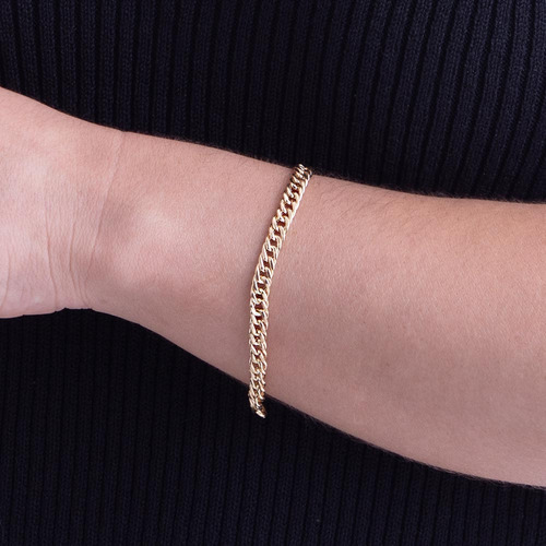 Pulseira De Elo Duplo De 5.7mm Em Ouro 10k 18,0 Cm