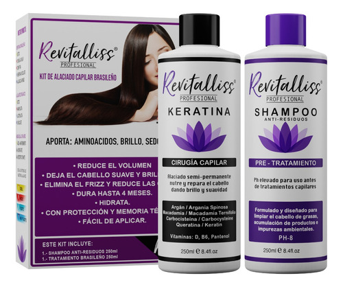 Keratina Brasileña Cirugía Capilar Revitalliss + Shampoo Antiresiduos