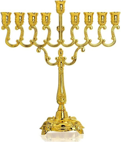 Hanukkah Menorah Ornament 9 Branch Gold Plated Jewish Candle