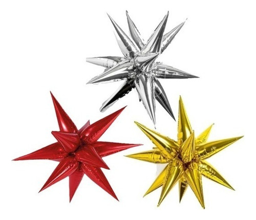 1 Globo De Estrella Picos 3d Star Magic 12 Puntas 95cm 36pul Color Plata