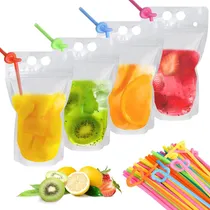 Comprar 100 Bolsas De Bebida Con 100 Popotes De Bebida, Bolsas Reuti
