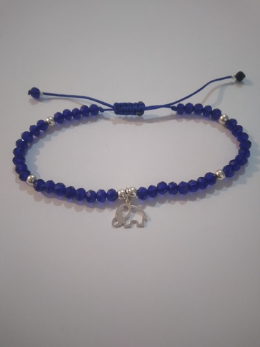 Pulsera Elefantito Plata Con Cristal Azul Azul 20.32 Cm 17.78 Cm