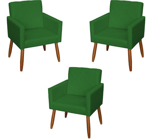 Kit 3 Cadeiras Escritório Poltronas Decorativas Reforçadas Cor Verde Desenho do tecido SUEDE LISO