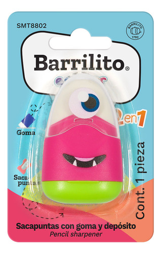 Sacapuntas Con Goma Barrilito, Con Forma De Marciano- 1 Pza Color Multicolor