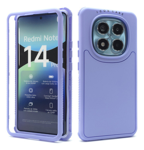 Funda 3 En 1 Para Redmi Note 14 Pro 4g Case Rudo Protector Lila Redmi Note 14 Pro 4g