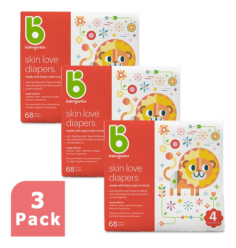 Pack por 3 Babyganics pañales etapa 4 68 Unidades Cada Pack