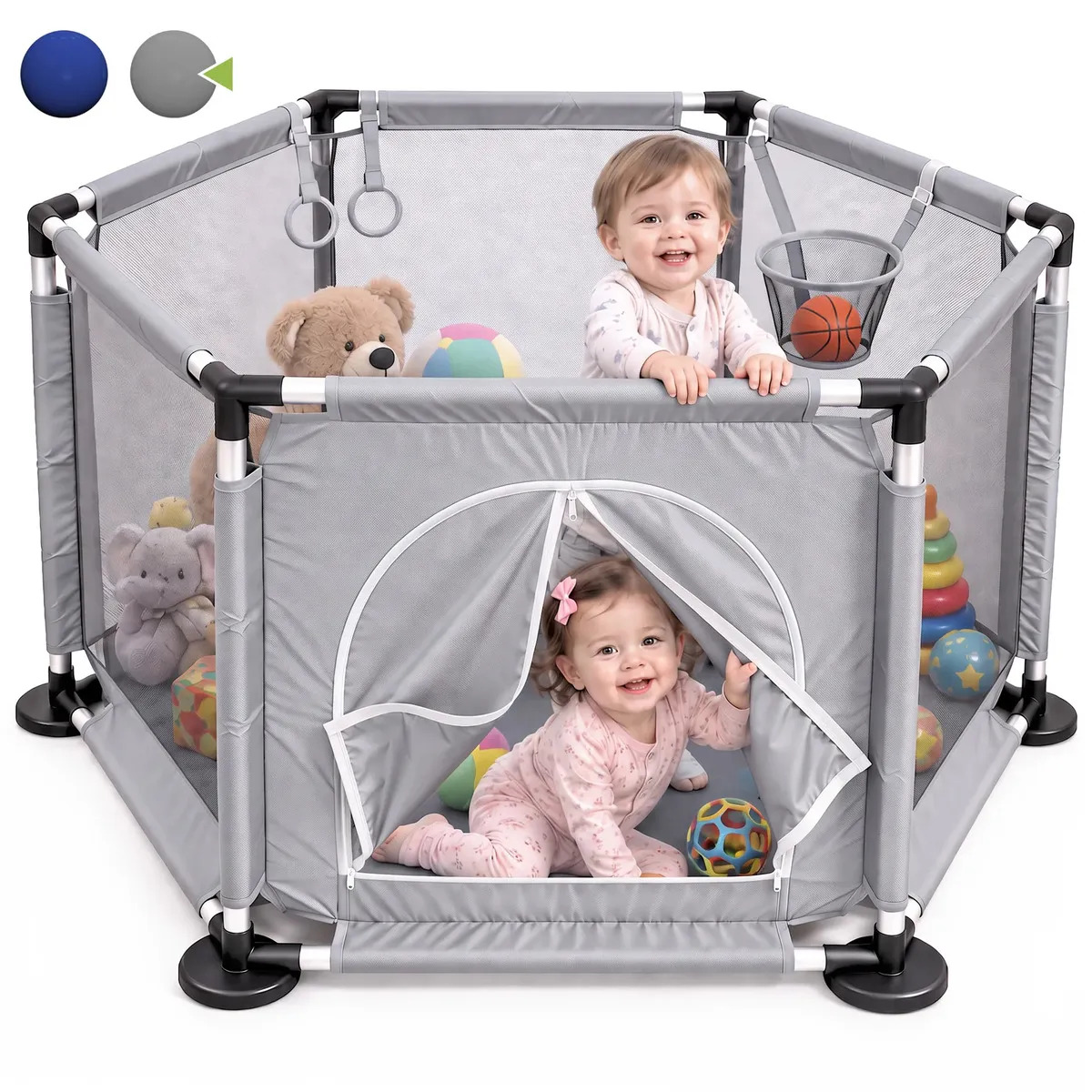 Corral Hexagonal Portátil Para Bebé Gimnasio De Juegos Infantil Seguro Y Divertido Color Gris Liso