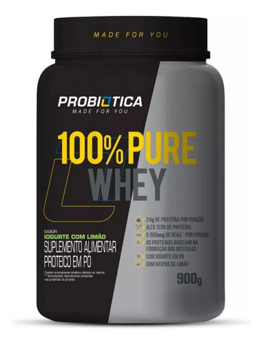 Whey 100% Pure probiótica concentrado pote 900gr Iogurte com limão