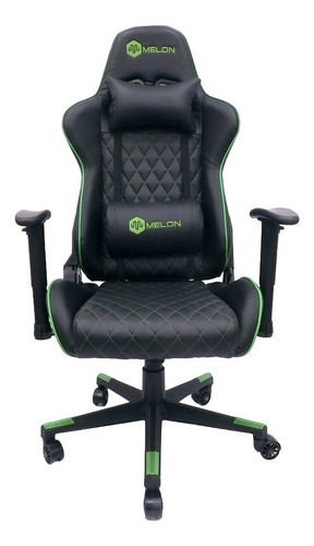 Silla de escritorio Melon 90042 gamer ergonómica  negra y verde con tapizado de cuero sintético