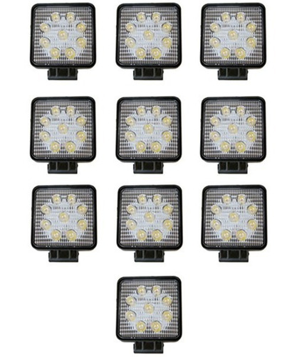 Kit 10 X Faros Auxiliar Cuadrado 9 Led 27w 12-24v Agro Auto