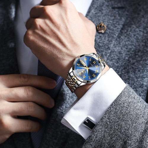 Reloj Olevs Para Hombre Con Esfera Azul Y Fecha De Día, Colo