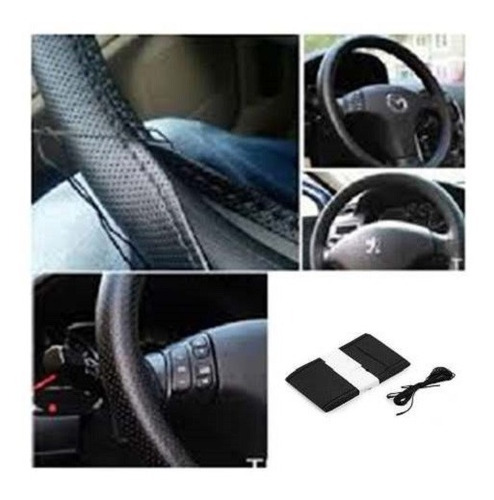Funda Cubre Volante Cuero Ecologico Para Coser Negro / Gris Negro Liso