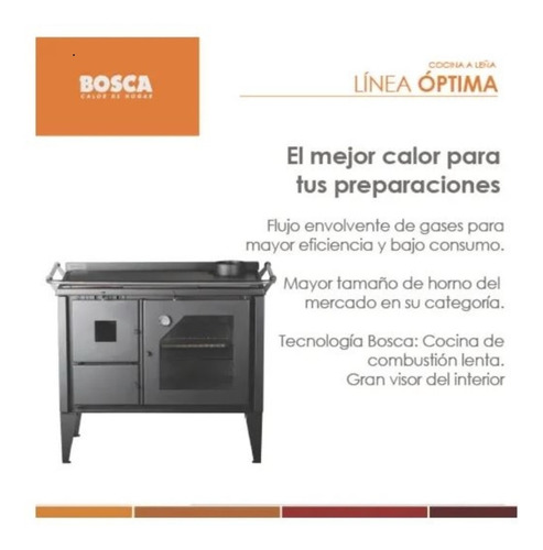 Cocina Leña Bosca Optima 500 Salamandra Estufa 3 + Kit Plat.