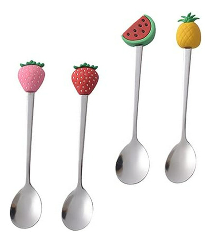 Juego De 4 Cucharas Infantiles De Frutas En Acero Inoxidable