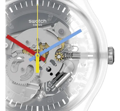 Reloj Swatch Clearly Black Striped Suok157 Color De La Correa