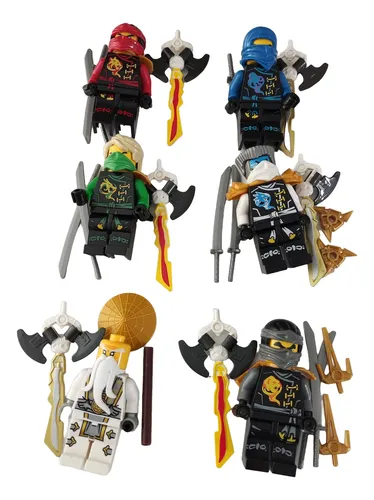 Kit 6 Bonecos + Acessórios Ninja Ninjago Compatível Tam. 8cm