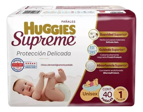 Pañales Desechables Huggies Supreme Etapa 1 Unisex  40 pzas