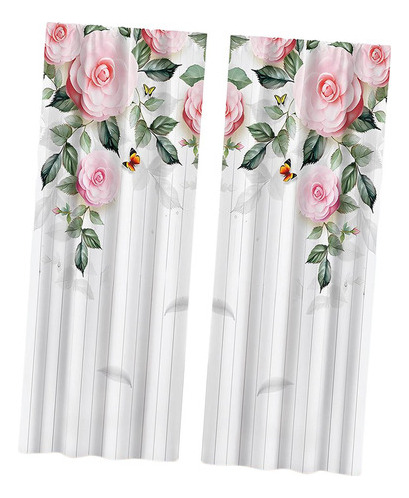 Cortina Robusta Con Estampado Digital De Flores Rosas, 132 X