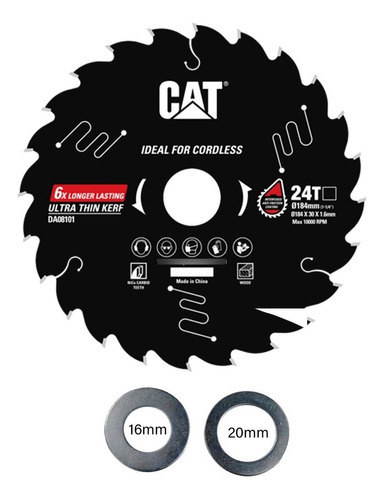 Disco Hoja Sierra Circular Cat 184mm 7 1/4 24d Ultra Fino Color Negro