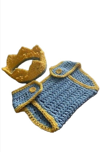 Conjunto Calzolcito Y Corona Rey  Tejido Crochet Para Bebe 
