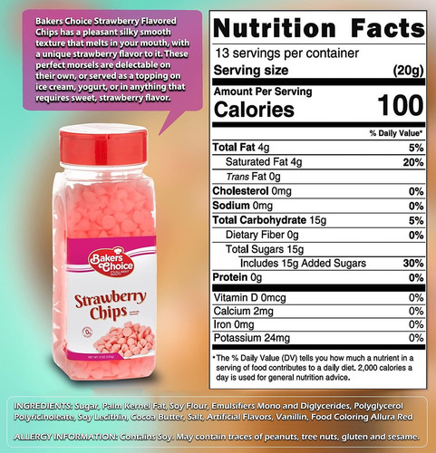 Chispas De Fresa Para Galletas, Helado Bakers Choice 255g