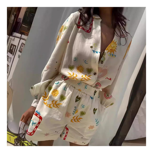 Vestido Elegante Con Botones Estampados Con Cuello En V A La