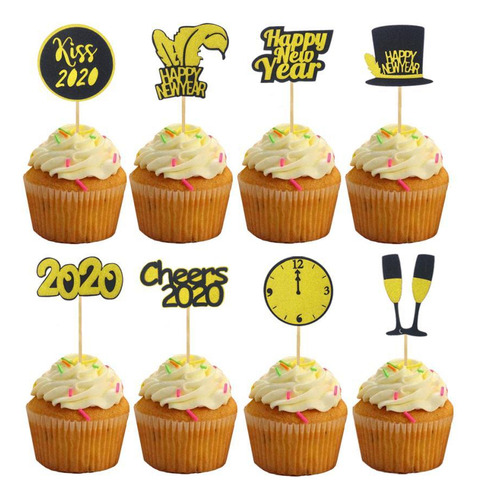 24pcs Bolo Topper 2020 Cupcake Toppers Picaretas Palitos De