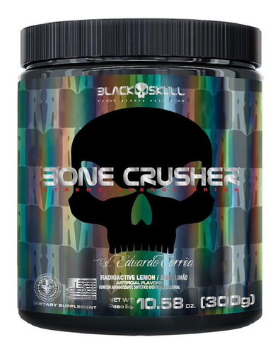 Suplemento em pó Black Skull  Eduardo Correa Bone Crusher beta alanina, cafeína, arginina Bone Crusher sabor  limão radioativo em pote de 300g