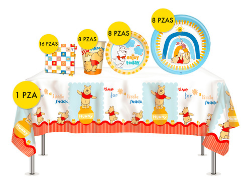 Kit Fiesta Basico Winnie The Pooh 8 Personas