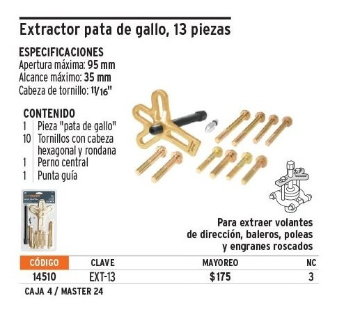 Extractor Tipo Pata De Gallo 13 Pzas 14510 Truper