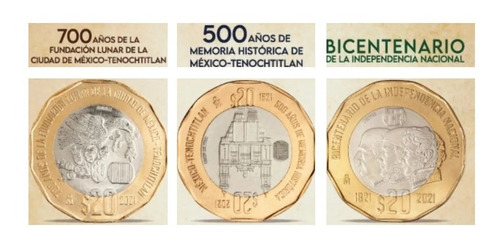 Monedas De 20 Pesos Bicentenario Antiguas 3 Piezas 2021