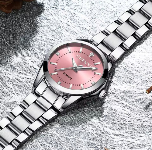 Reloj Dama Acero Inoxidable Fondo Rosa
