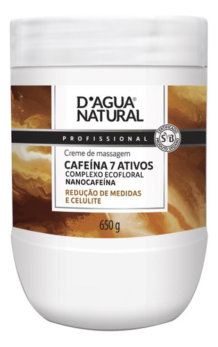 Creme Massagem Redutora 650g Cafeina  7 Ativos Dagua Natural