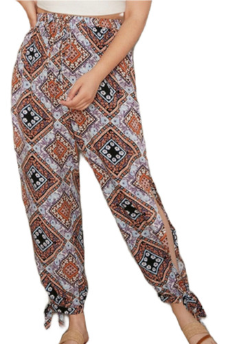 Pantalón Beige Estampado Pañuelo, Tallas Extras 1xl 2xl 3xl