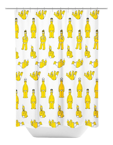 Imagen 2 de 9 de Cortina Baño Los Simpson Extra Gruesa Ganchos Y Protector