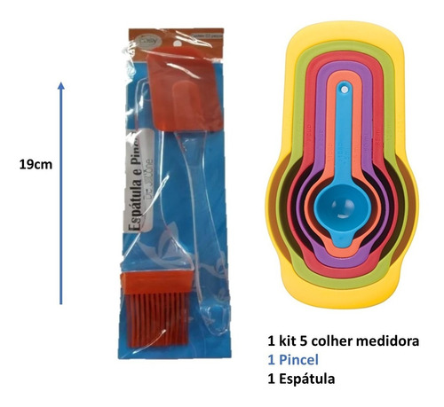 1 Colher Pão Duro + 1 Pincel + 6 Colher Medidora Medida Bolo