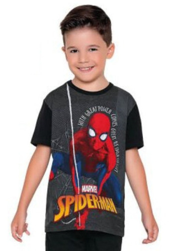 Camiseta Manga Curta Spider Man Fakini 02488 - Tam 4 À 10