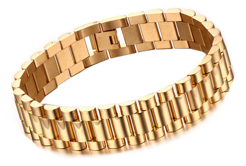 Pulsera Acero Inoxidable Simple Cadena De Moda Color Oro