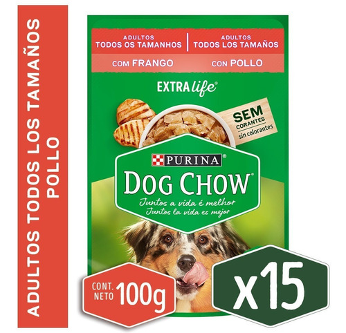 Pack Dog Chow® Adulto Pollo 100g 15 Unidades.