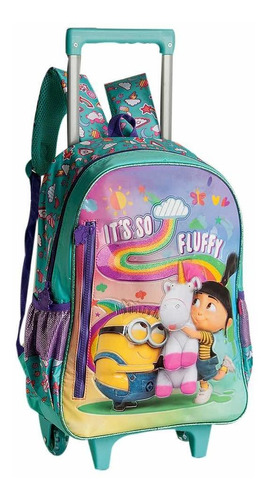 Imagem 2 de 9 de Mochila De Rodas Minions Agnes Infantil Lancheira E Estojo