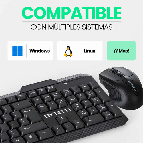 Kit Teclado Y Mouse Inalámbrico Conexión Usb Ergonómico Bytech