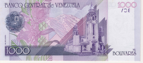 Imagen 2 de 2 de Billete Venezuela 1000 Bs 10 Septiembre 1998 B8 Unc