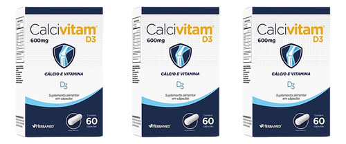 Kit 3 Calcivitam D3 Calcio E Vitamina D3 60 Caps - Herbamed