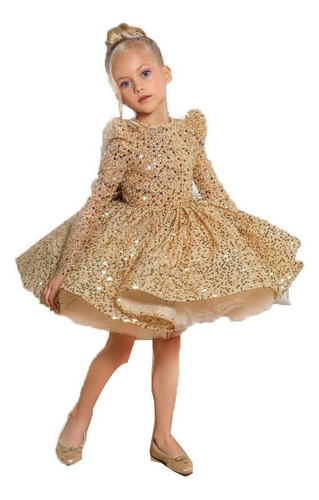 Vestido De Novia Con Lentejuelas Para Niñas, Vestido Dorado