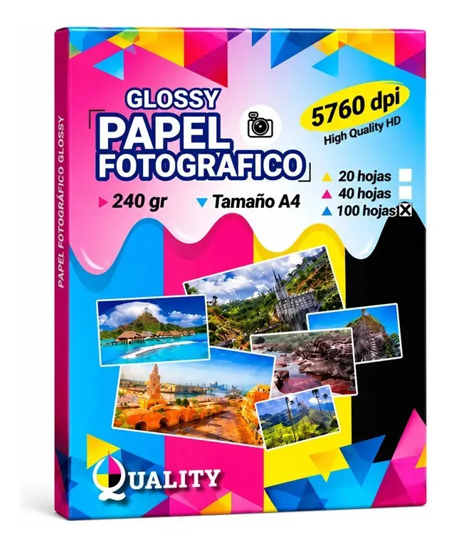 100 Hojas Papel Fotográfico Brillante Grueso 240 Gramos Blanco