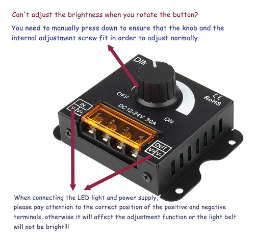 Regulador De Atenuación De Luz Led Dc12v-24v 30a Pwm R...