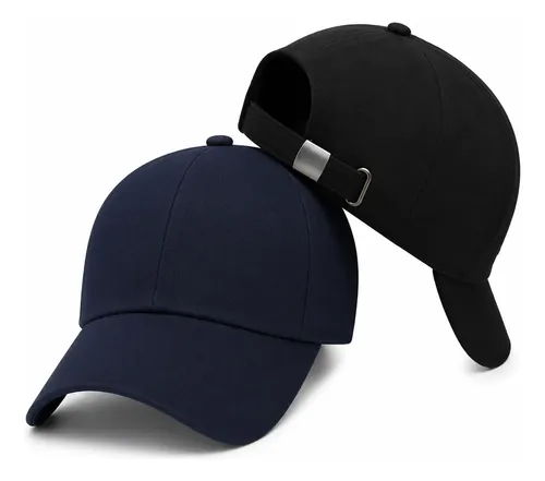 Kit 2 Boné Básico Liso Aba Curva Ajustável Unissex Baseball Azul-marinho Escuro E Preto Único Liso