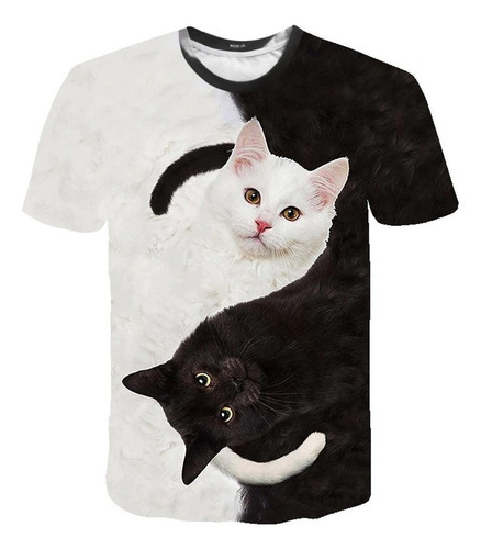 Playera J For Mujer Con Estampado De Gatos 3d O8s, Manga C