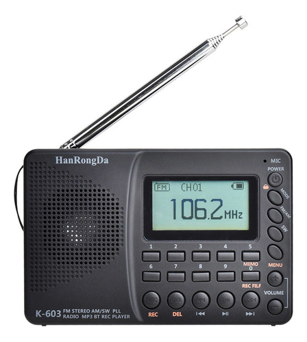 Hrd-603 Portátil Radio Am/fm/sw/bt/tf Bolsillo Radio Usb Mp