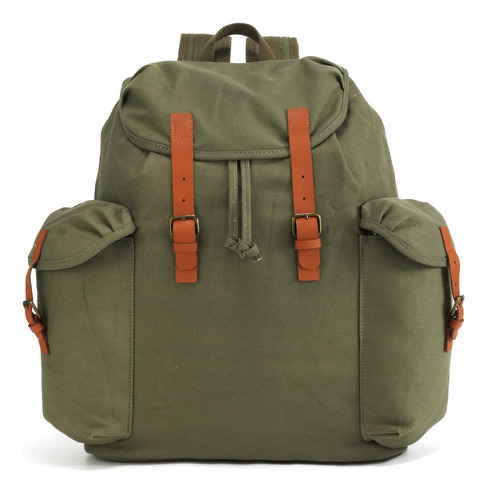 Mochila De Lona Vintage Para Mujer Y Hombre (verde Militar)